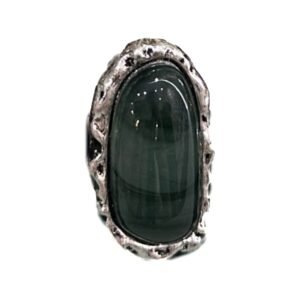 Vintage - Style Silver - Tone Ring with Dark Green Oval Gemstone