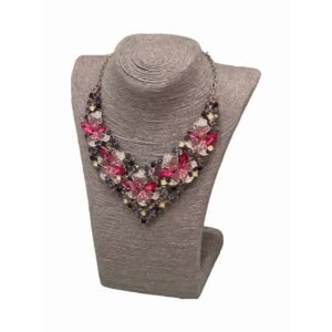 Pink Crystal Floral Statement Necklace - Luxury Blossom Design